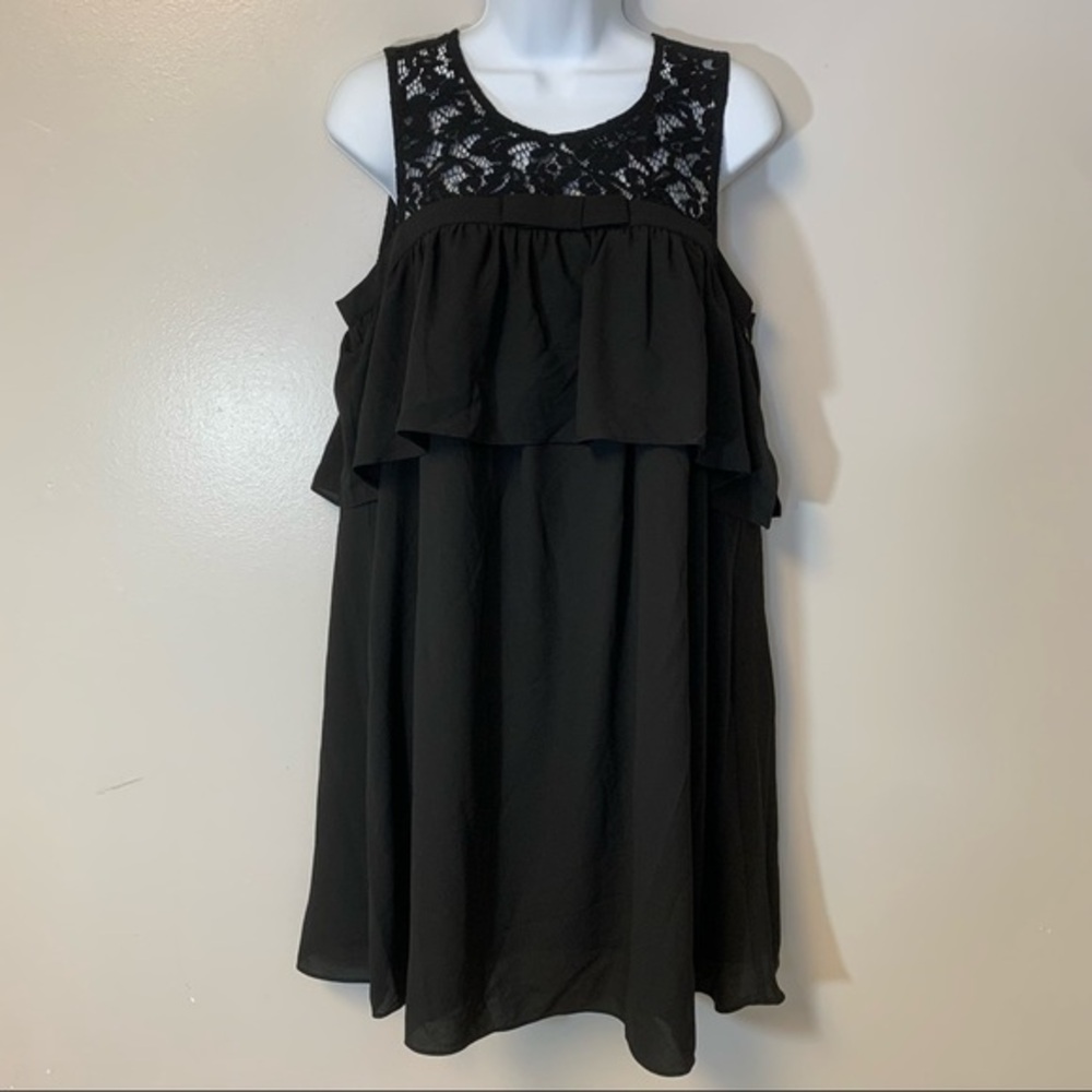 Maison Jules Ruffled Lace-Trim‎ Sleeveless Black Dress Size M
